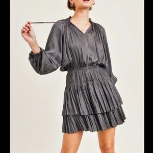 Reset By Jane Dress Lana Mini Satin Silky Coquette Ruffle Pheasant Women’s Sz S